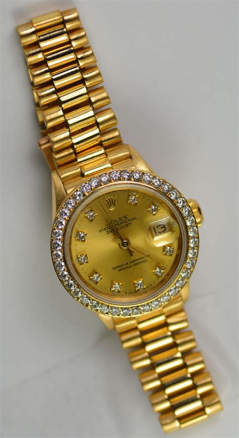 ladies 18k gold rolex datejust watch|Rolex Datejust 18k gold diamond.